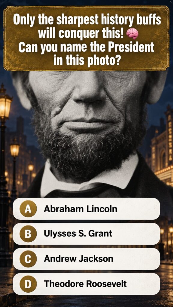 A black and white portrait of a 19th-century American president likely Abraham Lincoln with a serious expression a beard