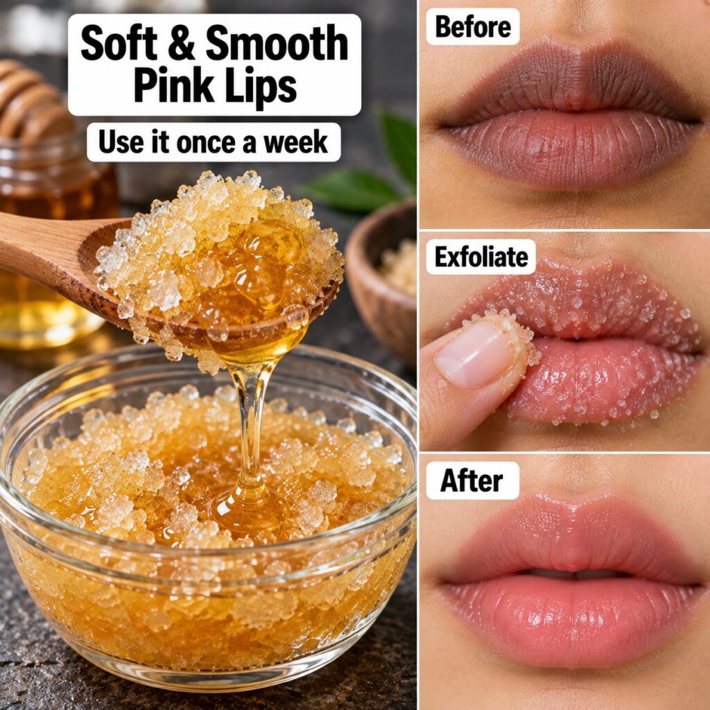 Close-up of naturally soft and smooth pink lips with a subtle shine
