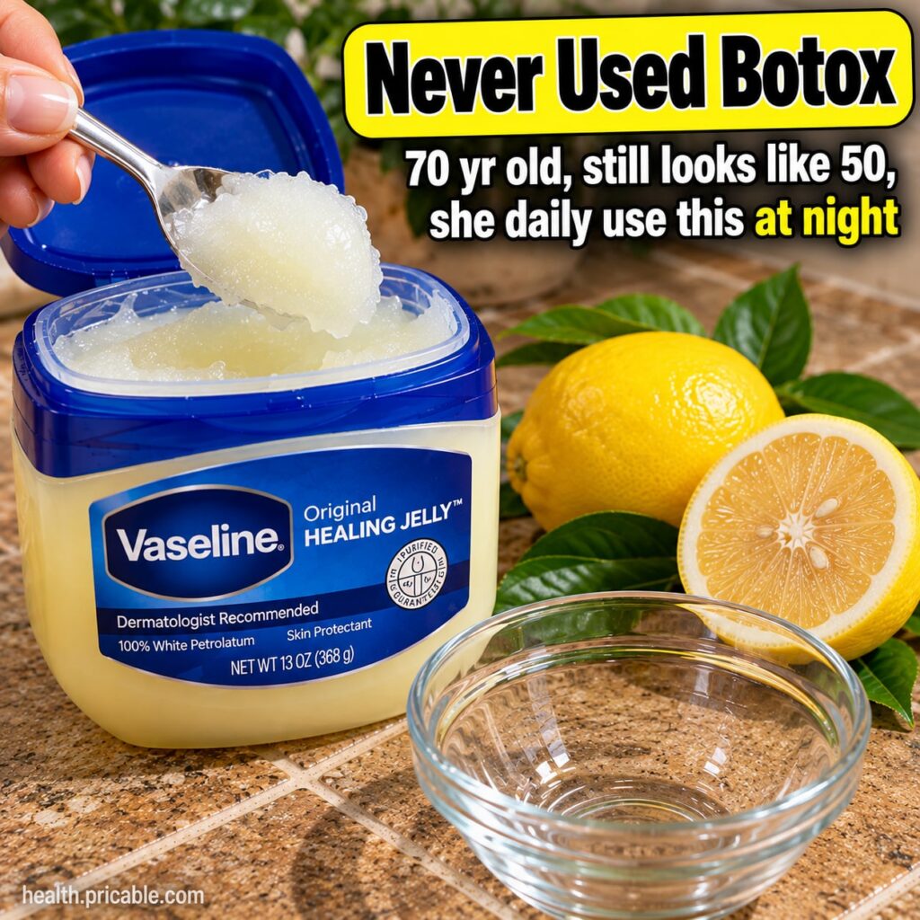 A visual representation of Vaseline and a fresh lemon side-by-side suggesting a beauty hack for youthful skin