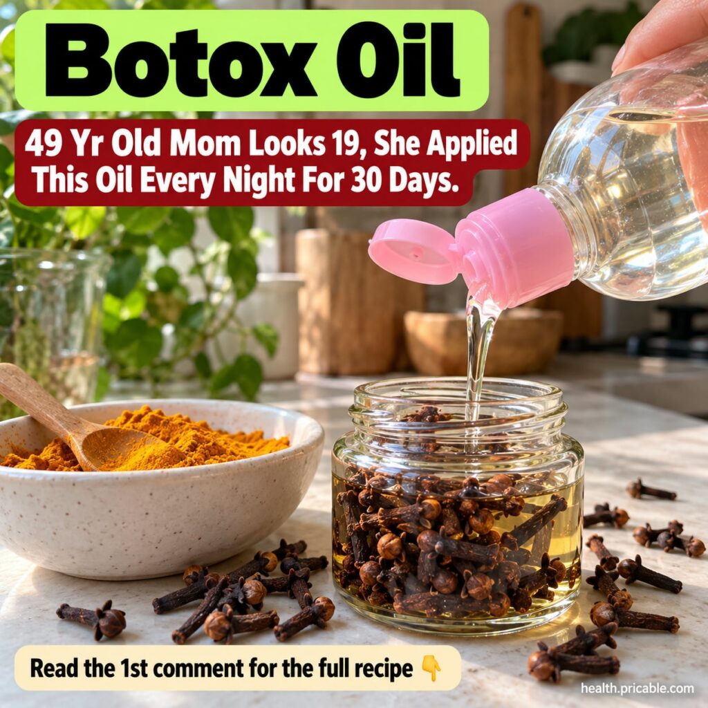 Ingredients for the DIY oil a bottle of baby oil and a small bowl of whole cloves arranged neatly