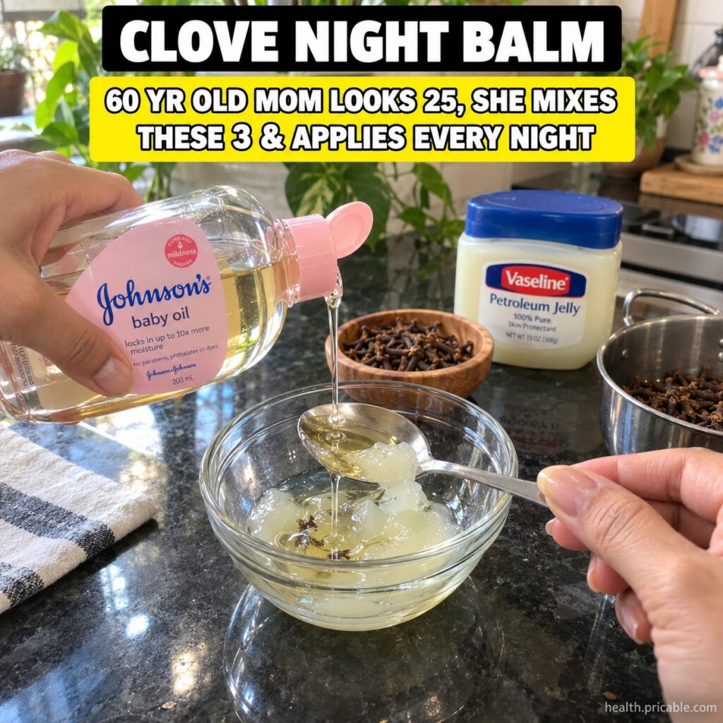 A woman in her late 50s or early 60s with smooth radiant skin gently applying a small amount of a homemade balm to her c