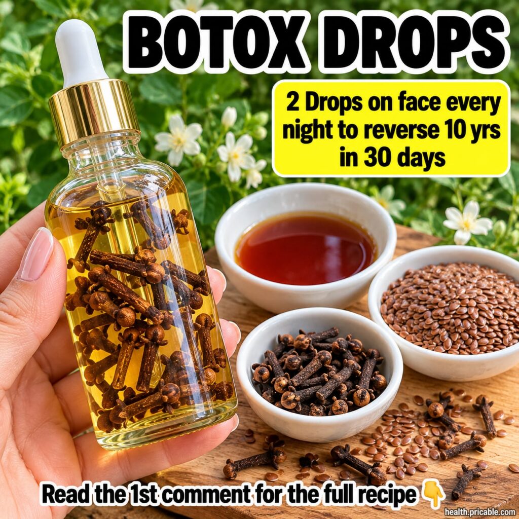 Ingredients for a DIY serum whole cloves flaxseeds and a bottle of carrier oil on a wooden surface