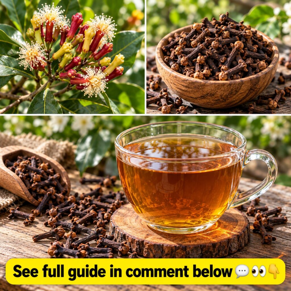 A close-up shot of whole dried cloves in a rustic wooden bowl emphasizing their texture and color