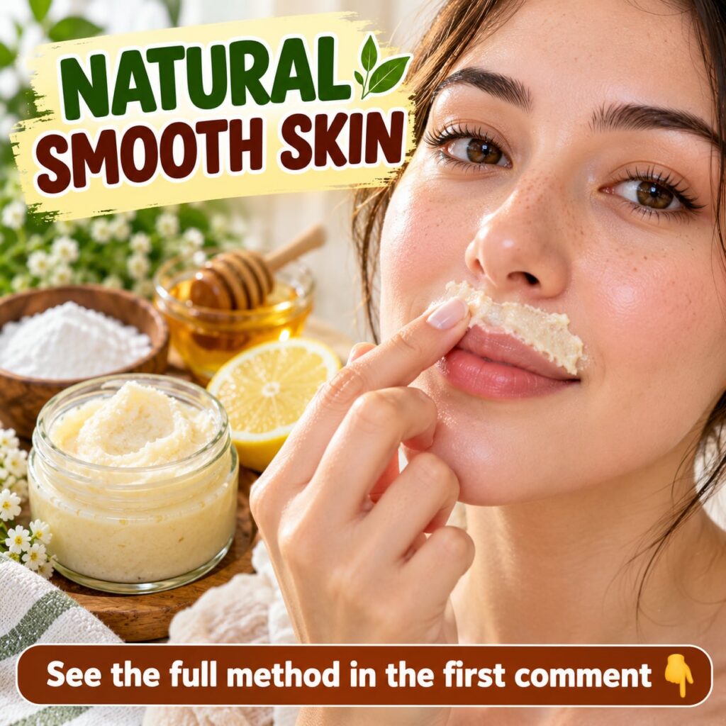 A woman gently applying a yellow turmeric and chickpea flour mask to her face with a bowl of the mask mixture and fresh 