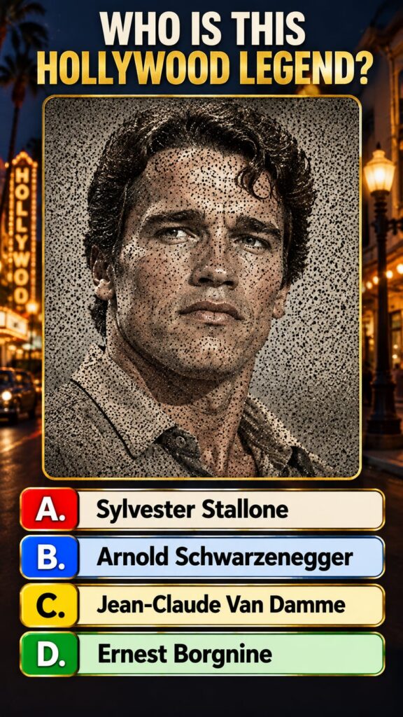 A pixelated or hidden behind dots image of Sylvester Stallone similar to a quiz graphic
