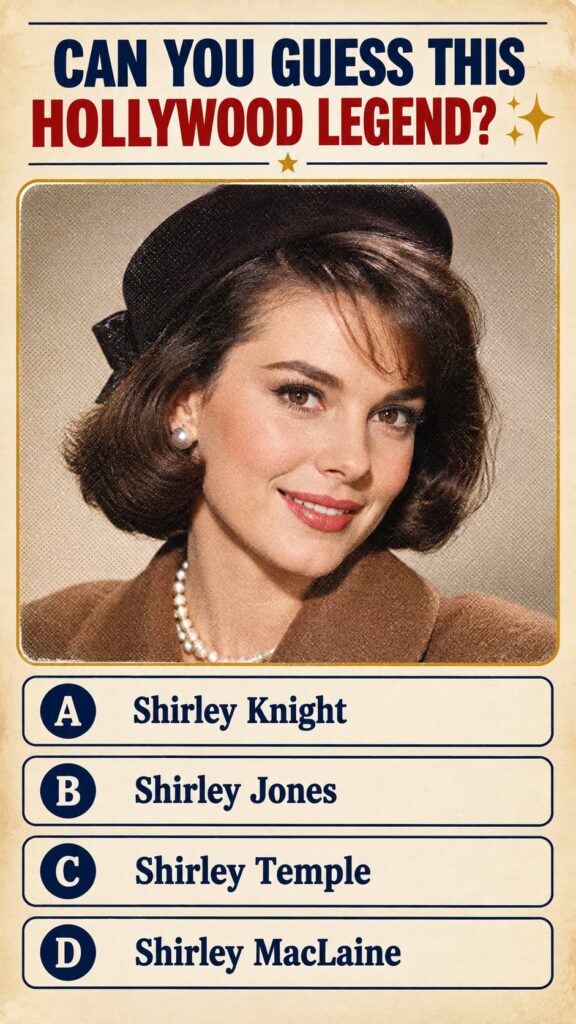 A quiz image asking to identify a classic Hollywood actress possibly with a visual trick applied