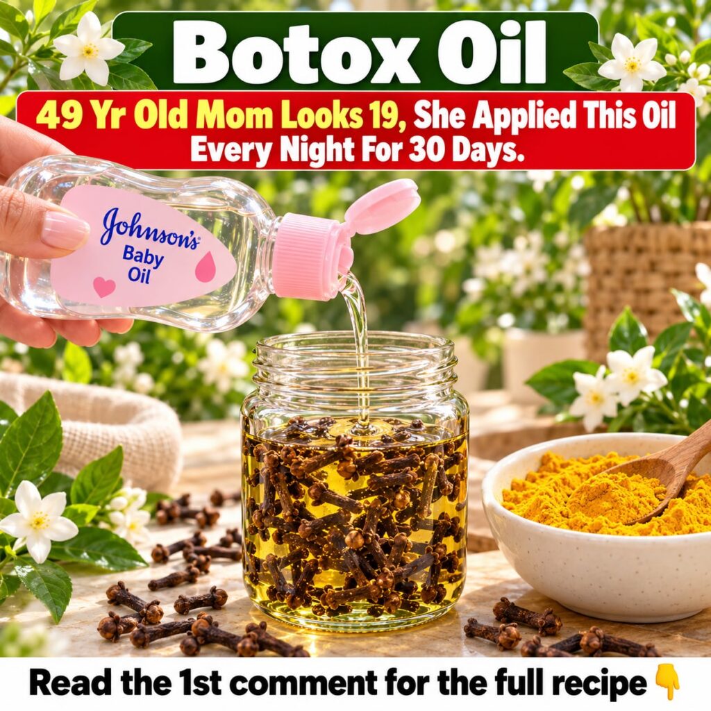 A close-up shot of the three main ingredients whole cloves a small bowl of turmeric powder and a bottle of baby oil arra