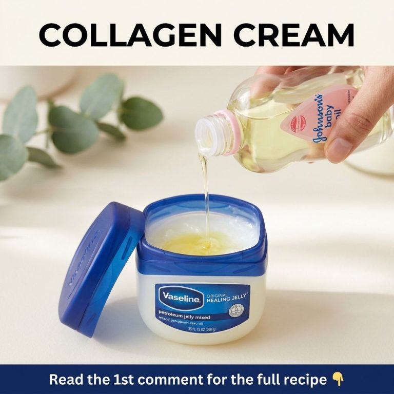 A small glass jar filled with a creamy white mixture of Vaseline and baby oil alongside a tube of Vaseline and a bottle