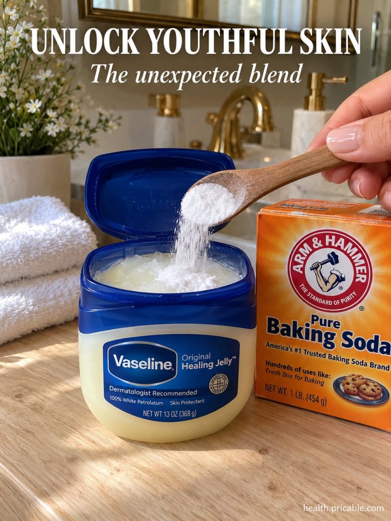 A close-up of a small bowl containing a creamy white paste made from Vaseline and baking soda with a small spatula nearb