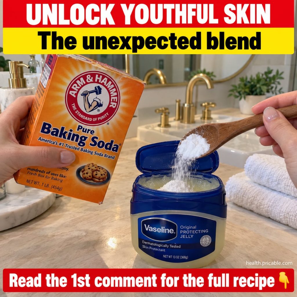 A small white bowl containing a mixture of Vaseline and baking soda with a spoon beside it on a clean light surface Sepa