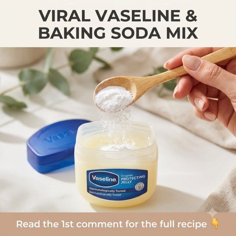 A small white bowl containing a mixture of Vaseline and baking soda with a spoon next to it on a clean light-colored sur