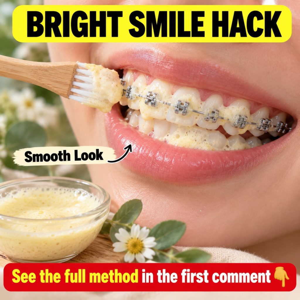 A radiant confident smile with bright white teeth contrasted with a duller smile before or an arrangement of simple ingr