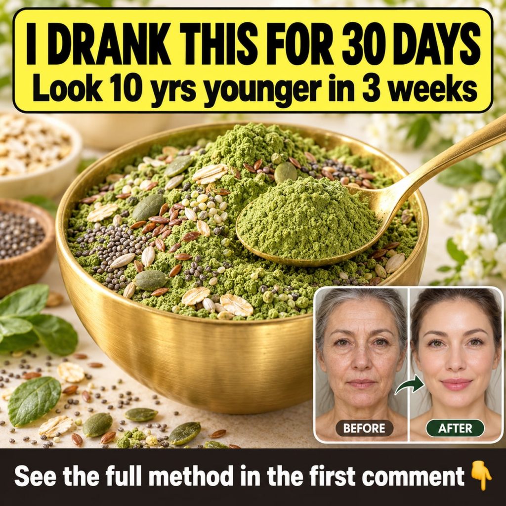 A scoop of white collagen powder being added to a glass of water or a smoothie set in a bright natural light kitchen or