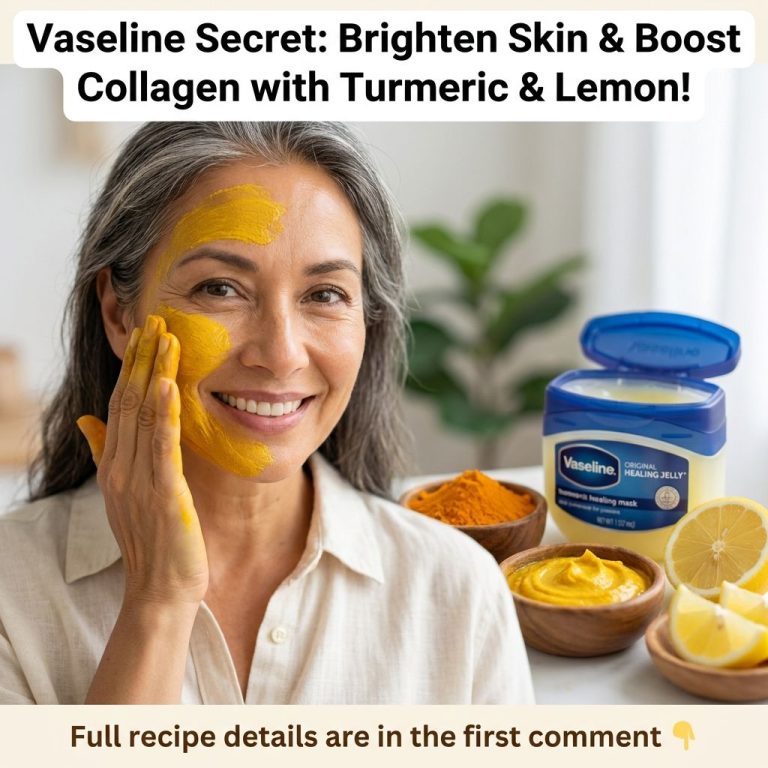 A small glass jar of Vaseline a yellow turmeric root and a fresh lemon slice arranged together on a rustic surface sugge