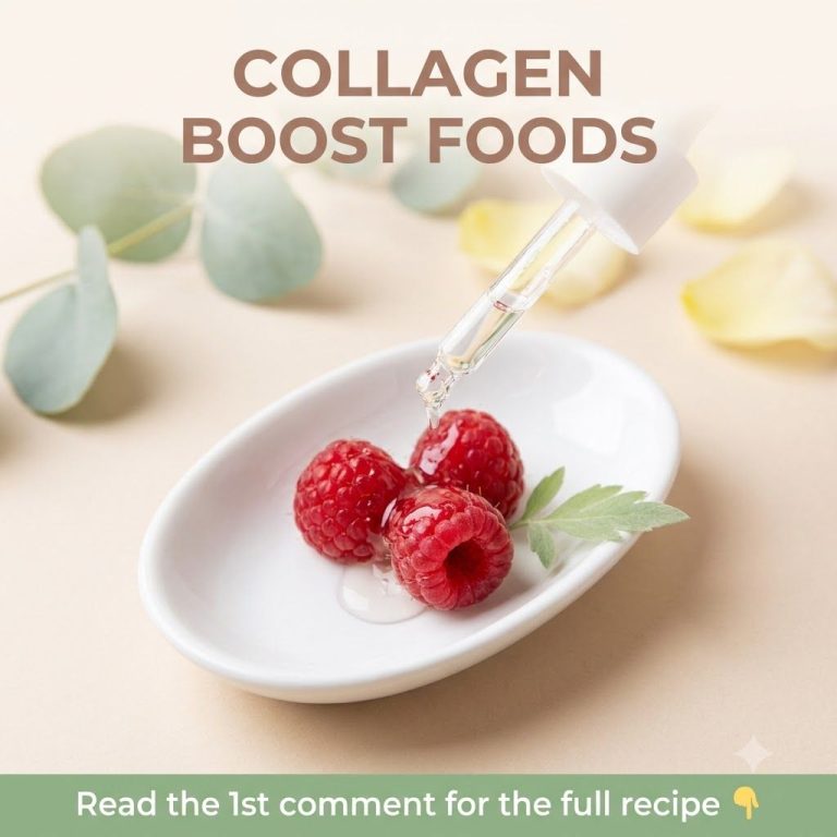 A vibrant top-down view of various foods known to boost collagen such as citrus fruits berries leafy greens lean protein