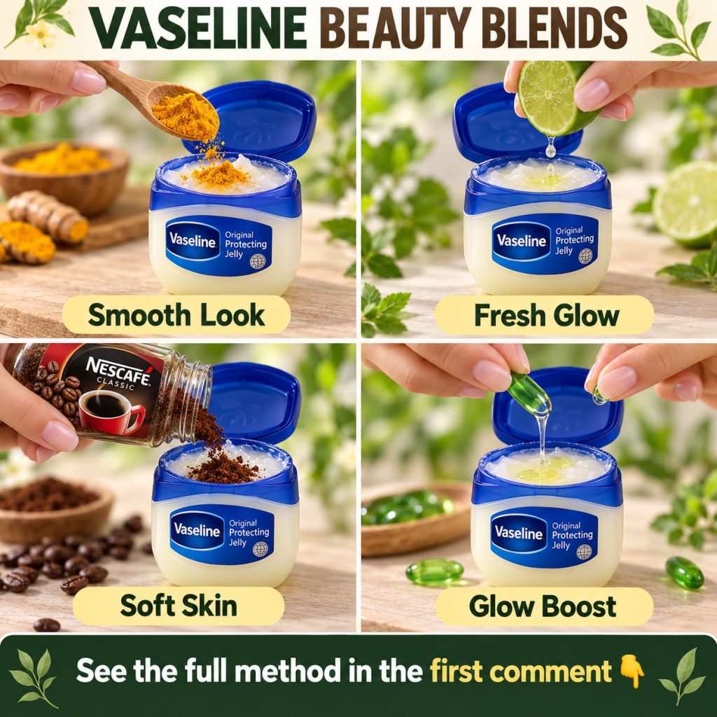 An open jar of petroleum jelly Vaseline next to a spoon with honey indicating a DIY beauty mix