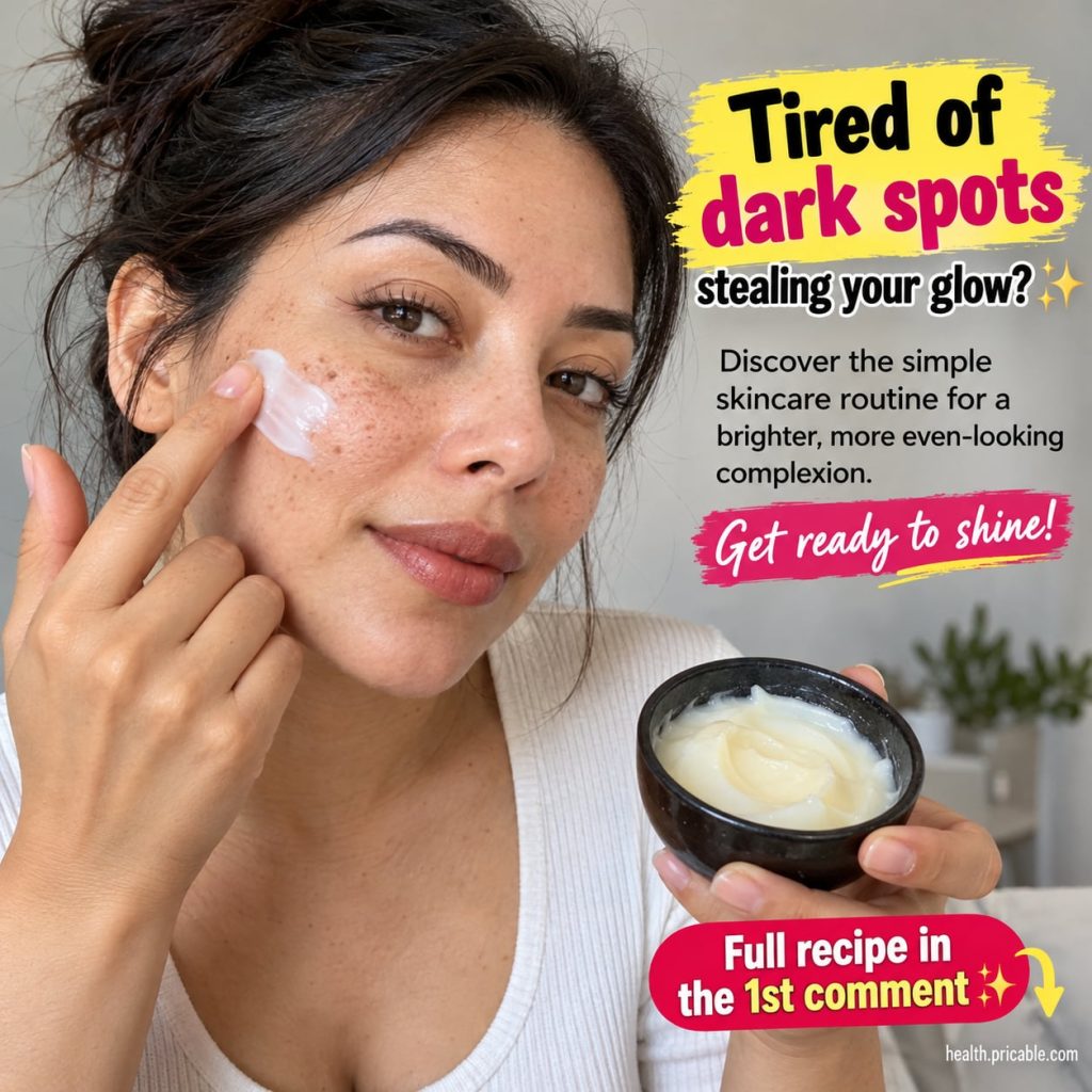 A woman gently massaging a DIY rice flour facial scrub onto her face with a bowl of the scrub mix nearby