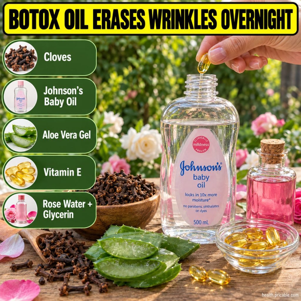 A small clear glass bottle filled with a golden oil blend with a dropper cap Ingredients like baby oil vitamin E capsule