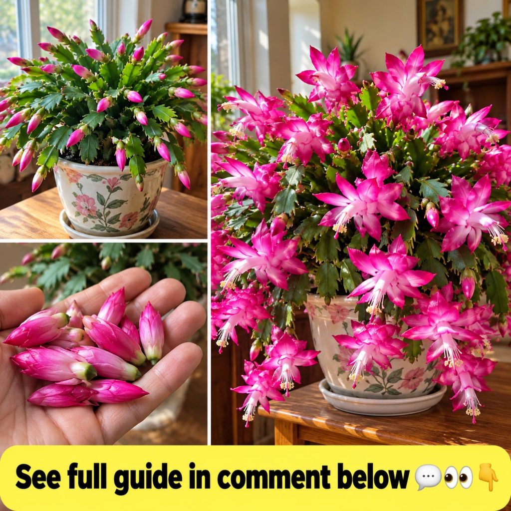 A Christmas Cactus plant placed in a dimly lit room or closet illustrating the necessary dark period for blooming