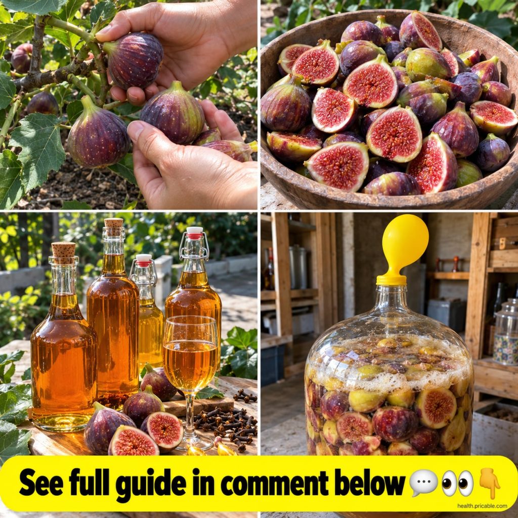 Fresh figs a bottle of homemade fig wine and wine glasses on a rustic wooden table