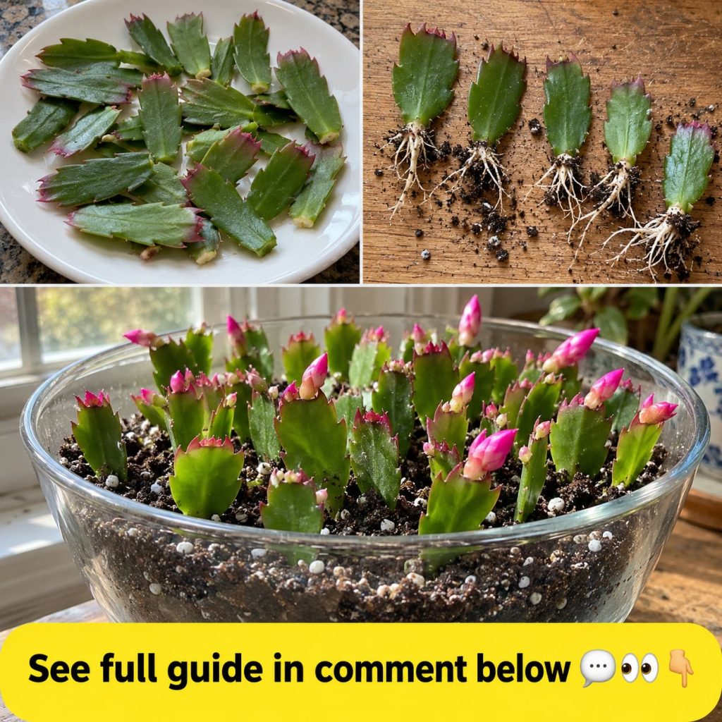 Vibrant Christmas cactus in full bloom showcasing healthy new growth and abundant pink and red flowers ready for propaga
