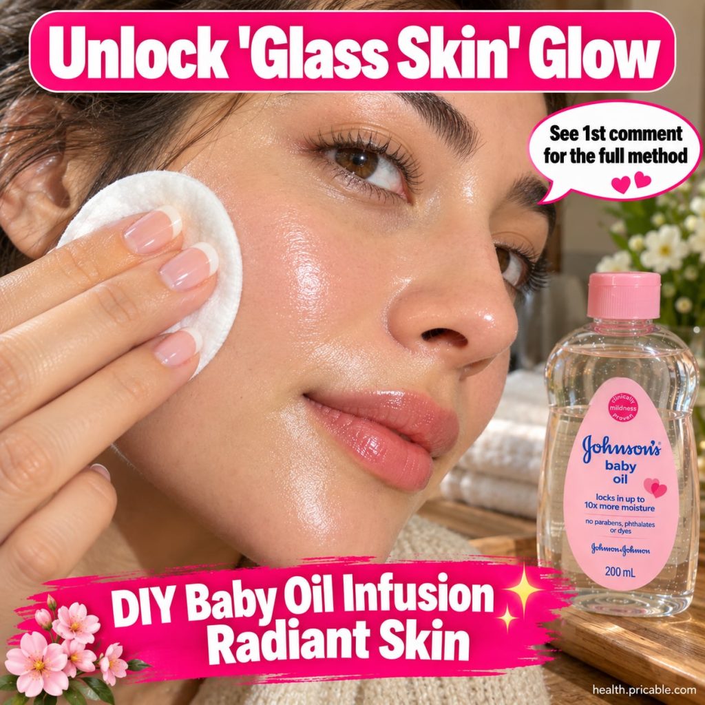 A small glass bottle filled with clear infused baby oil surrounded by dried rose petals and orange peel suggesting natur