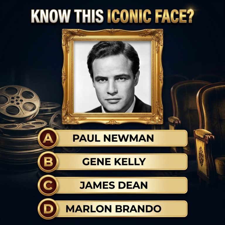 A vertical 9 16 celebrity quiz card for Facebook Reels featuring a portrait of a classic Hollywood actor The background