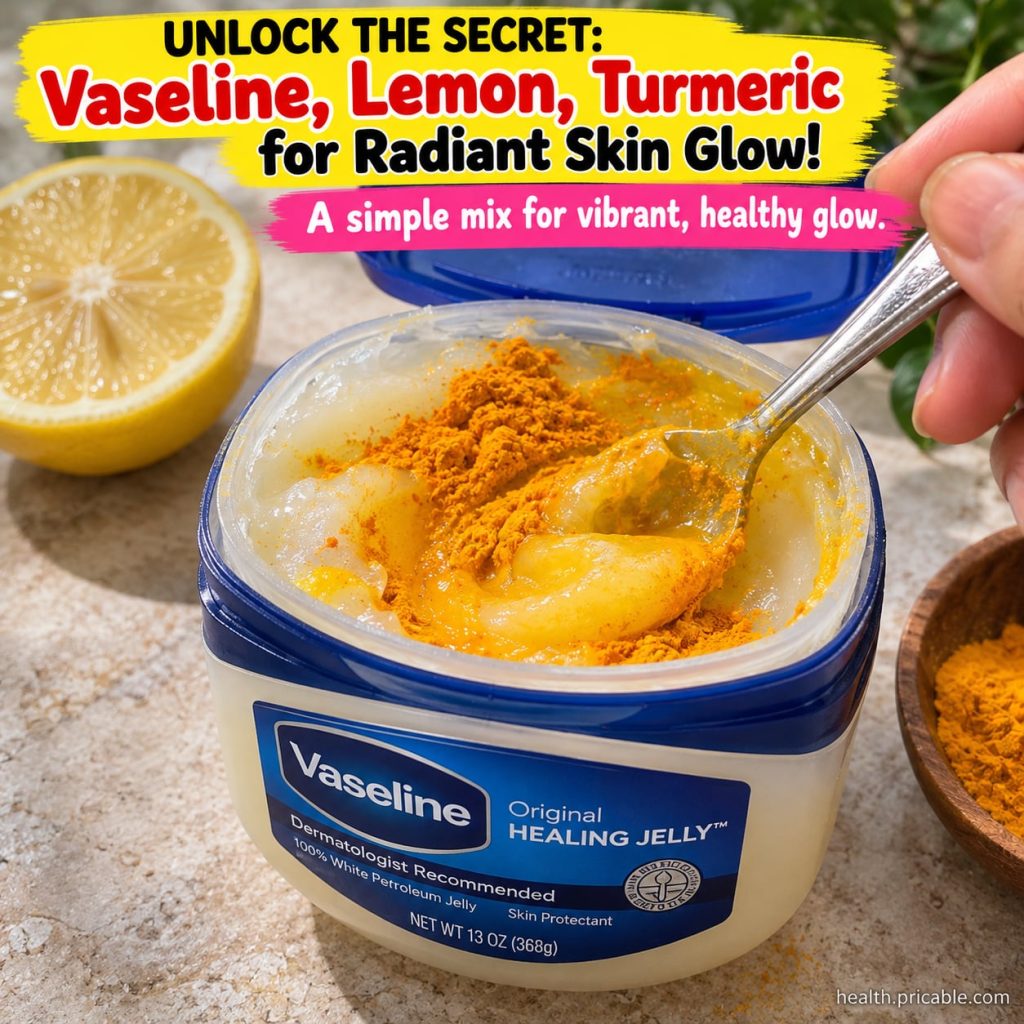 A small bowl with Vaseline a sliced lemon and a small pile of turmeric powder next to it ready to be mixed