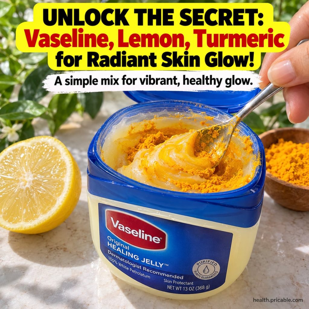 A small glass jar containing a yellow paste made from Vaseline lemon and turmeric with fresh lemon slices and a small bo