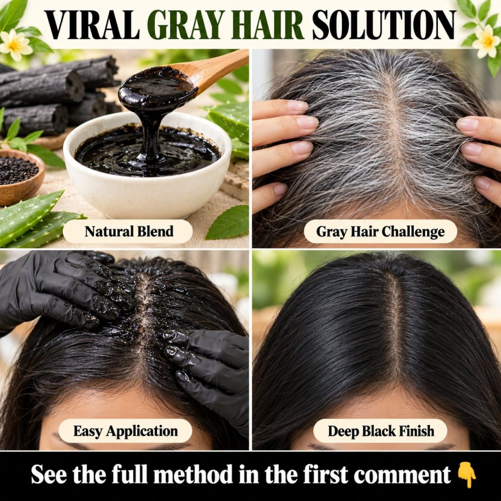 A close-up of a woman s hand gently massaging a clear amber-colored natural hair serum into her scalp and dark hair The 