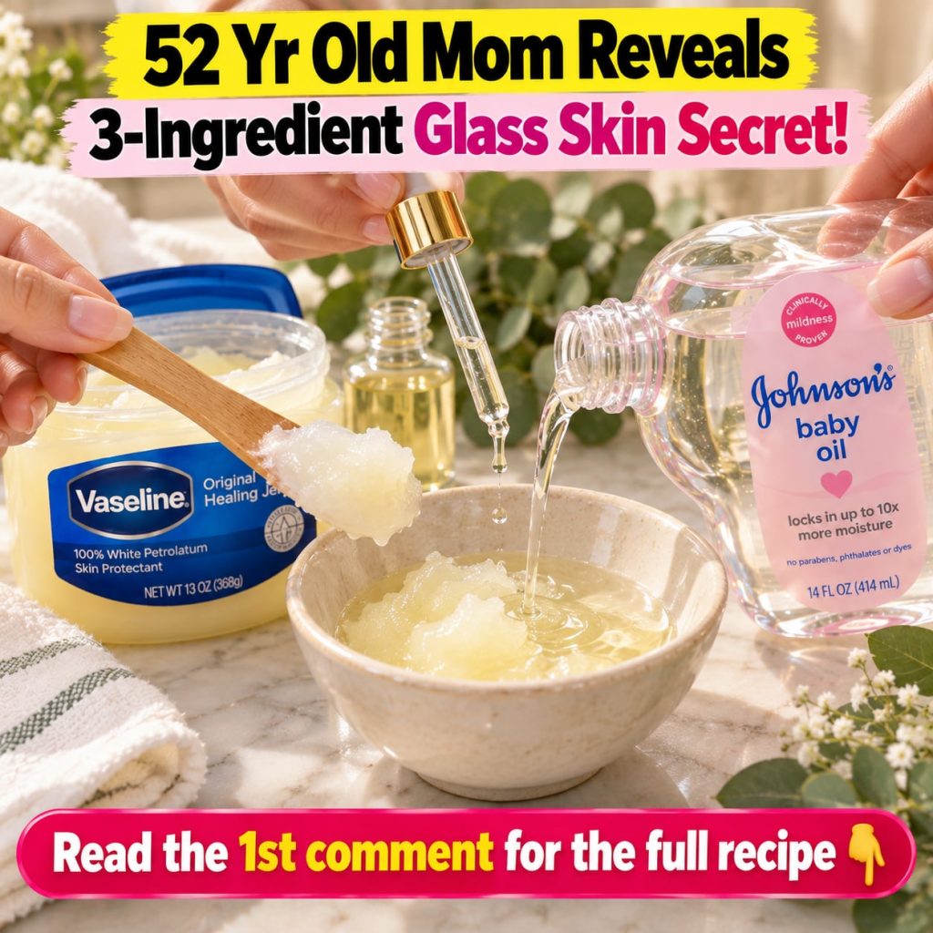 A small glass bowl with a yellowish creamy mixture surrounded by small containers of Vaseline Johnson s Baby Oil and Vit