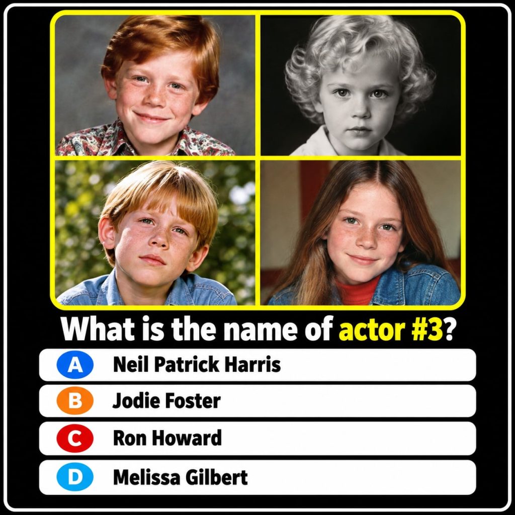 A collage of childhood photos of actors with one highlighted as actor 3 and multiple-choice options below it A Neil Patr