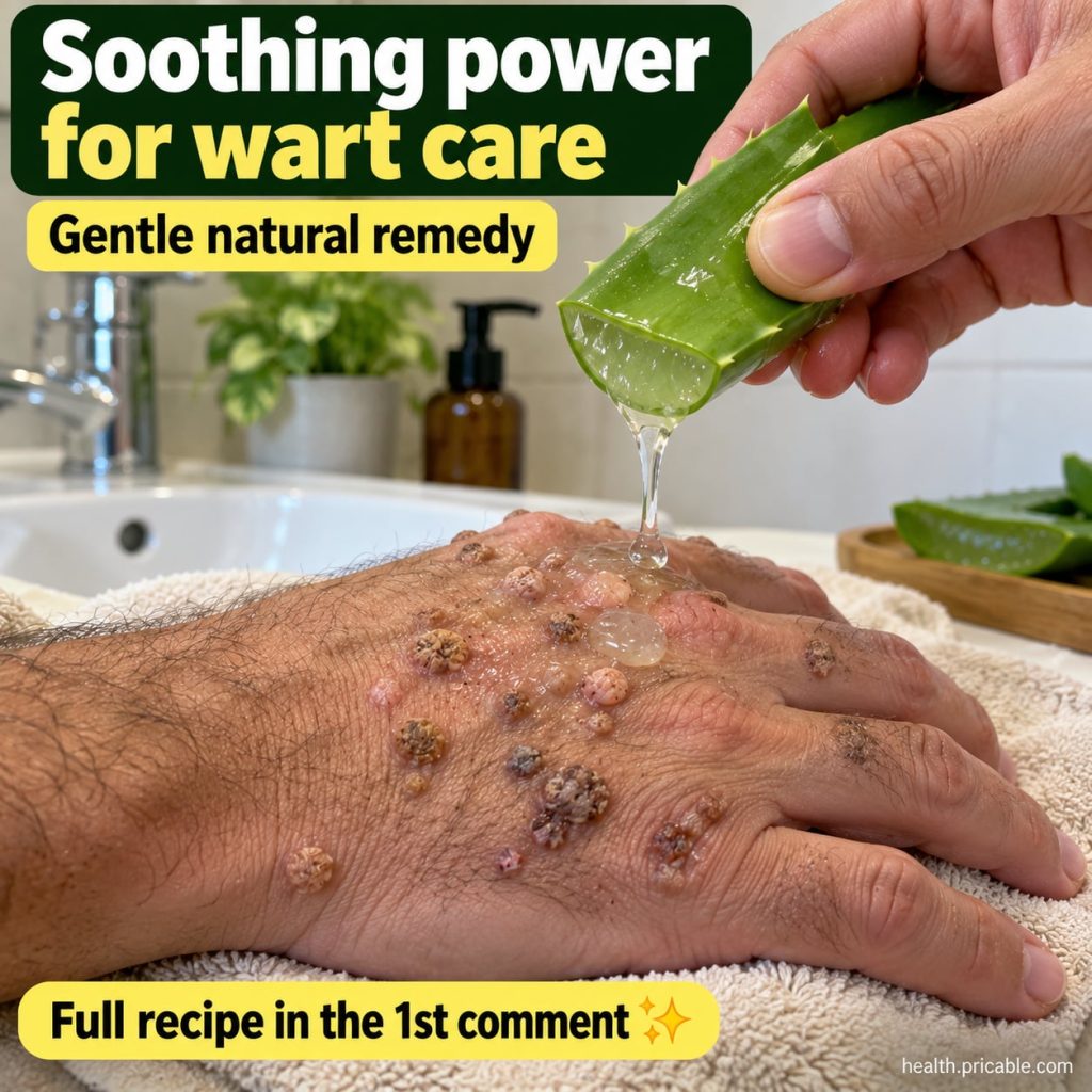 A close-up of an aloe vera plant with a hand gently touching one of its leaves suggesting natural relief for hand warts