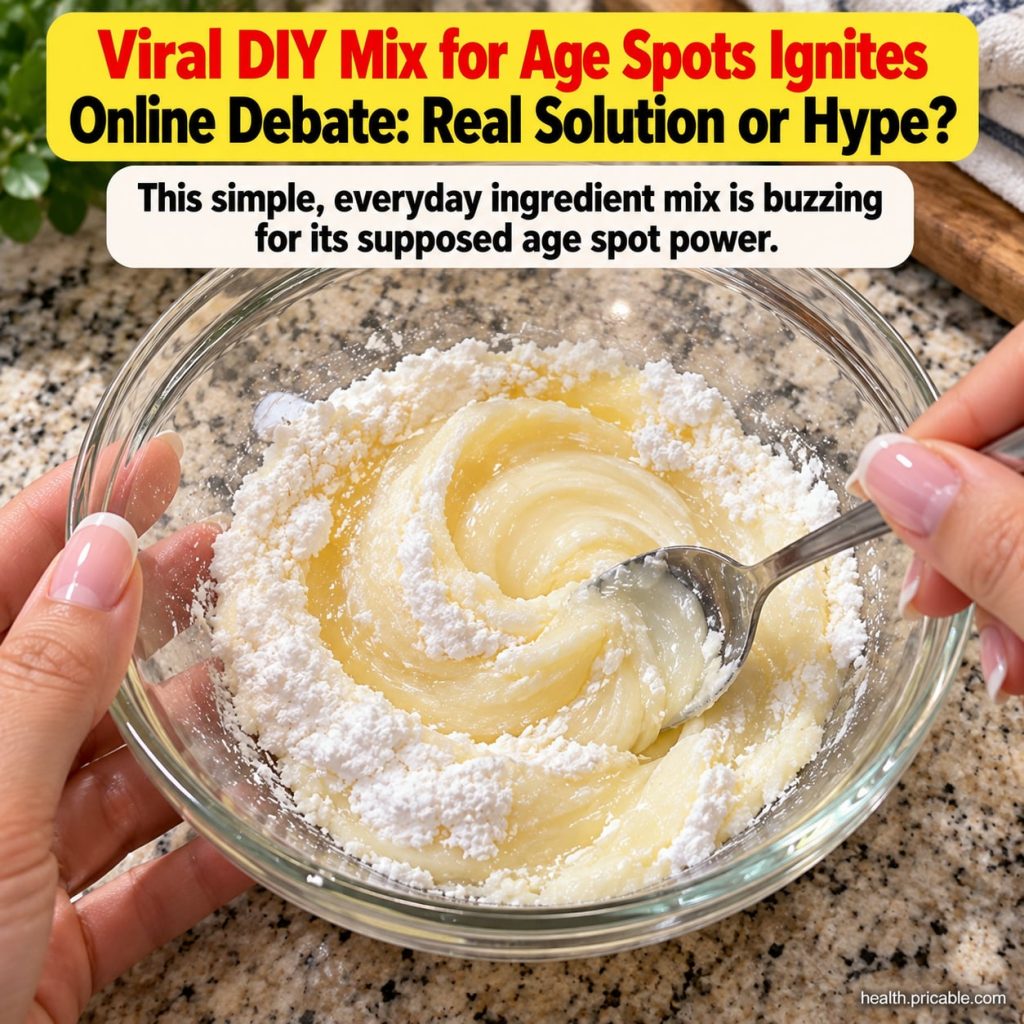 Ingredients for a DIY age spot mix including turmeric powder lemon and honey in small bowls