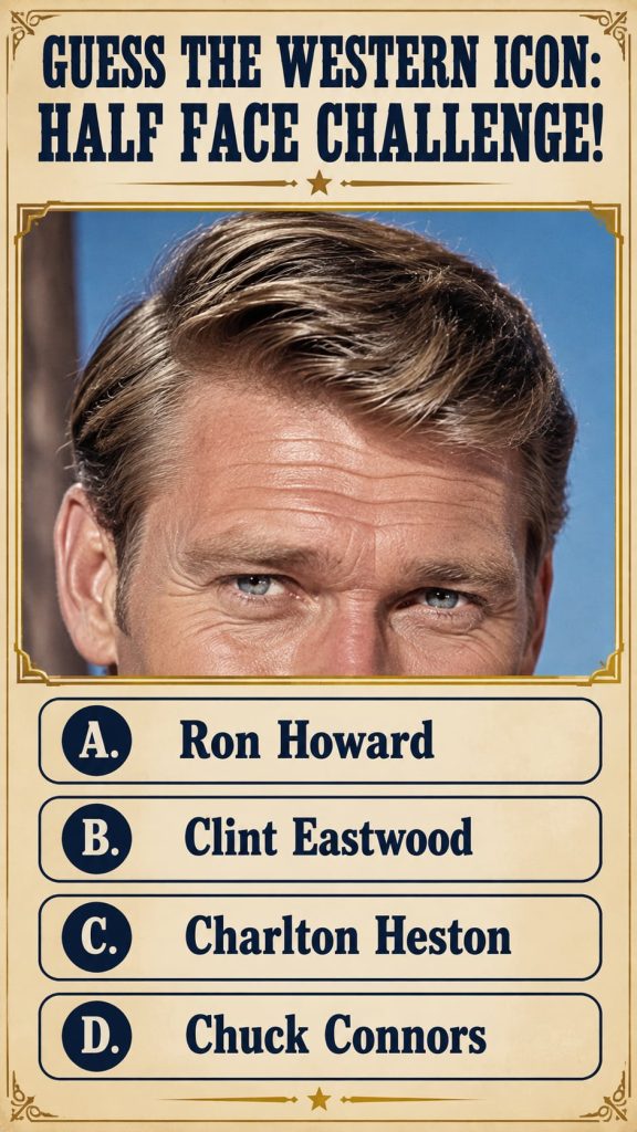 A quiz screen asking Who Is This Person with options A B C D and a classic Hollywood Western actor s image John Wayne pa