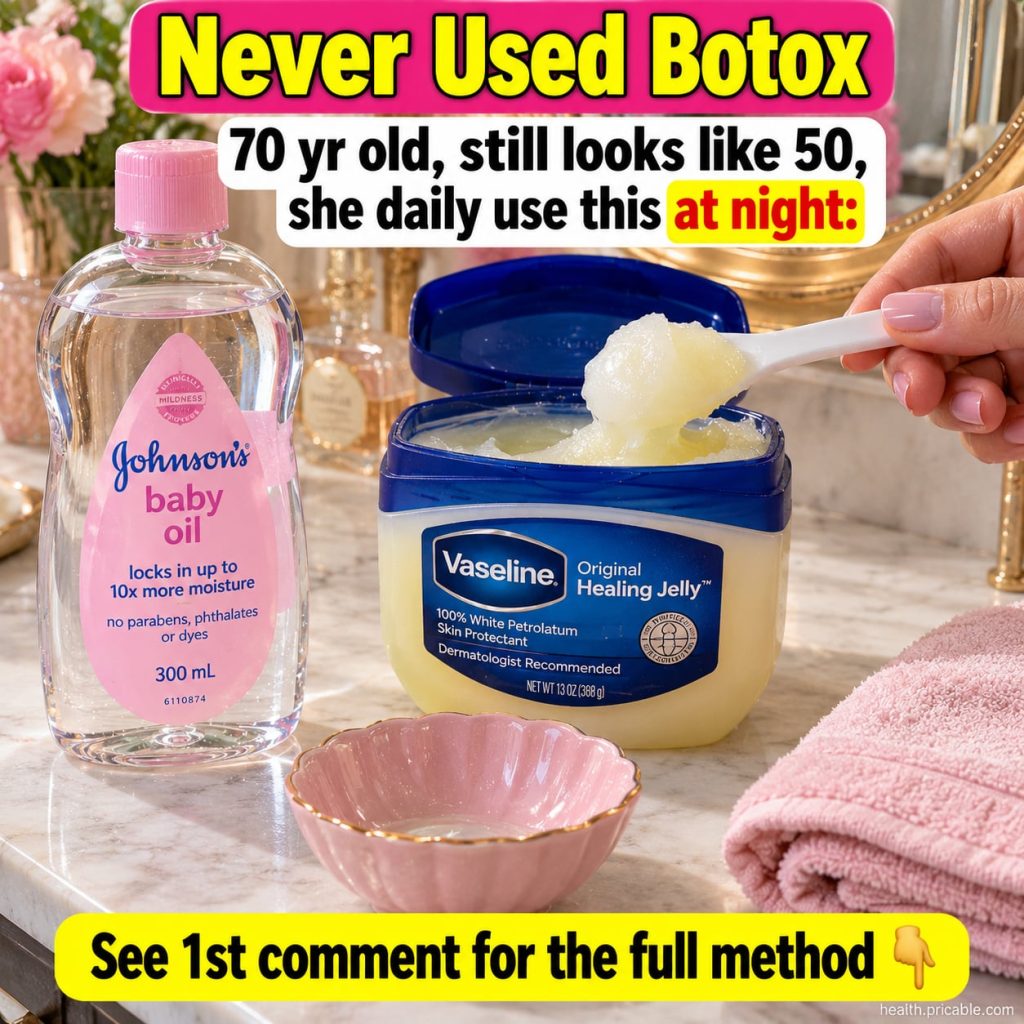 A woman gently applying a thin layer of Vaseline to her face at night with a subtle glow on her skin