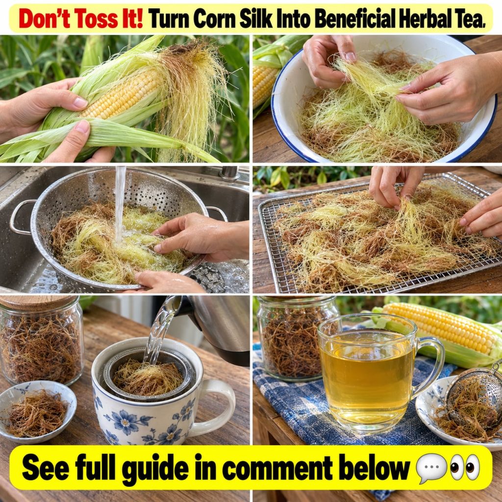Close-up of fresh corn silk being prepared for herbal tea with a warm inviting light conveying a sense of natural wellne