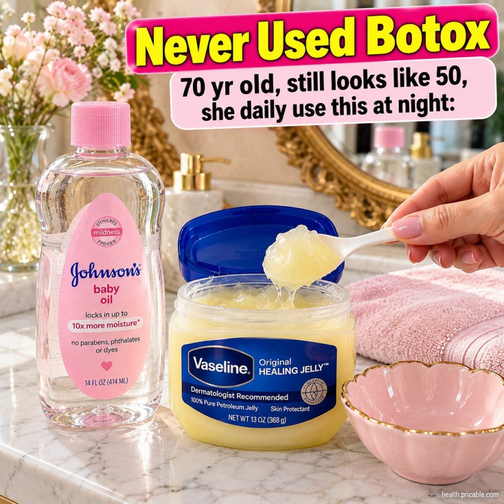 A woman in her 70s with glowing smooth skin applying a small amount of product to her face at night She has a serene exp