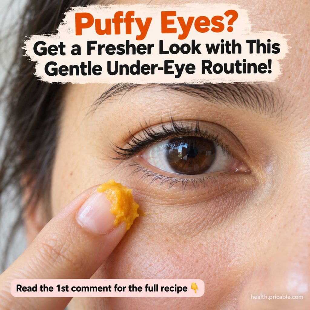 A woman gently applying a homemade under-eye gel to her delicate under-eye area Her eyes look refreshed and bright