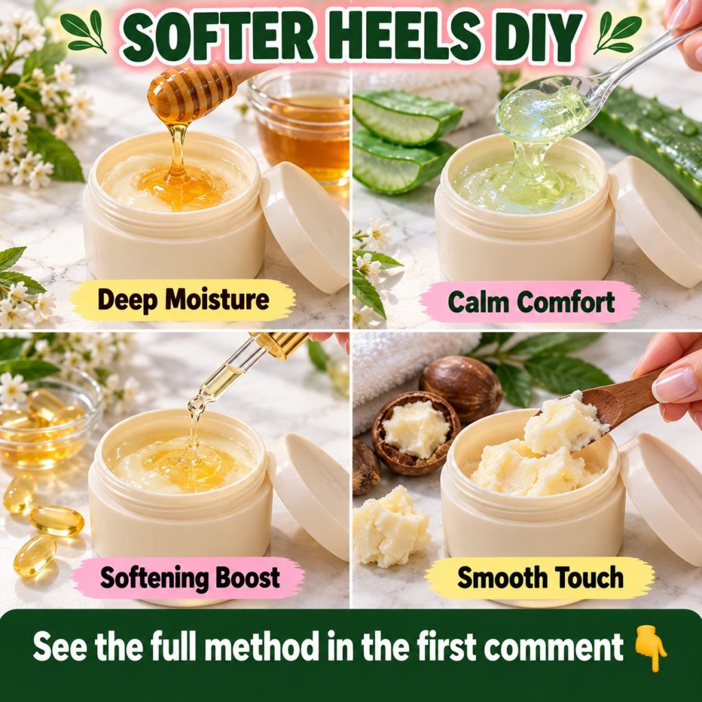 A close-up of a person gently moisturizing their heels which appear soft and smooth against a warm homey background
