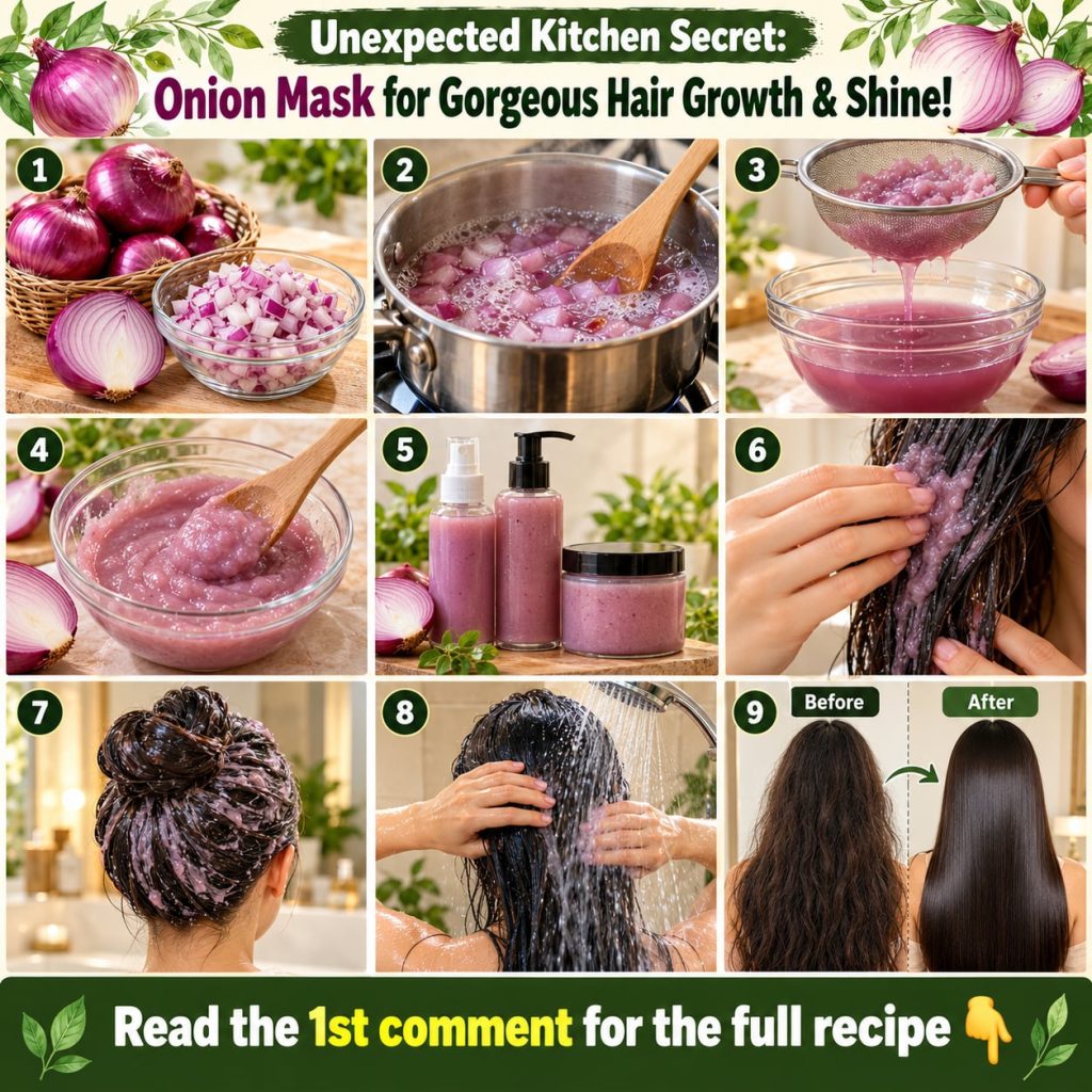 A close-up shot of a red onion halved and whole next to a small bowl containing a reddish-brown paste likely the onion h
