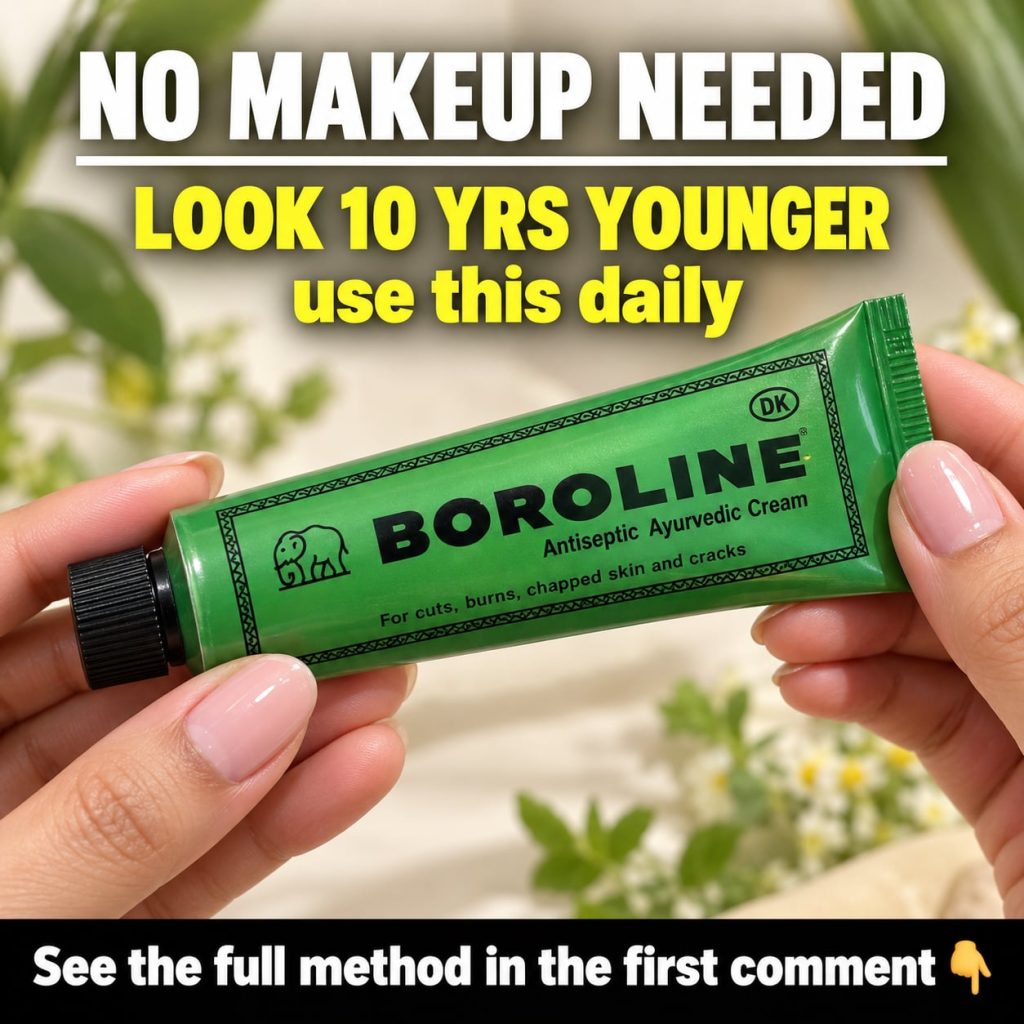 A tube of Boroline cream next to a small open jar of the cream with a woman s hand gently applying some to her cheek ill