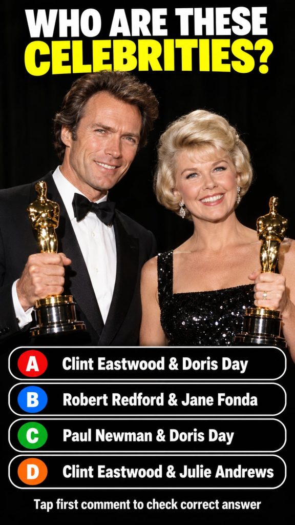 A vertical 9 16 quiz card for a celebrity identification challenge featuring a stylish golden-framed silhouette or heavi