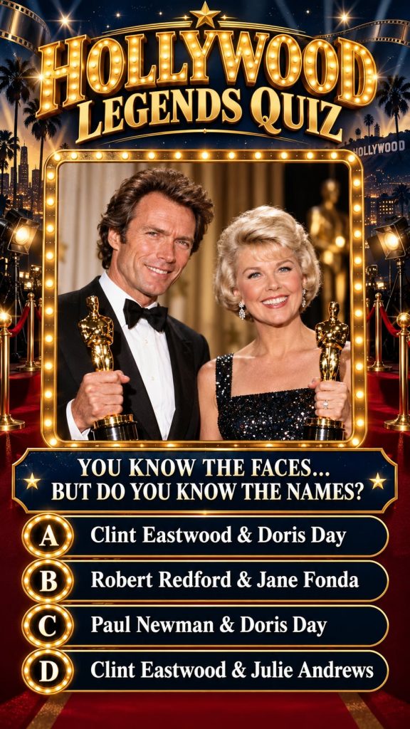 A quiz image showing two classic Hollywood actors possibly side-by-side or in a split frame with multiple-choice options