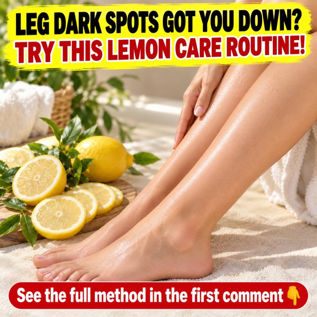 A person gently applying a lemon slice or a lemon-infused liquid to their leg focusing on an area with subtle dark spots