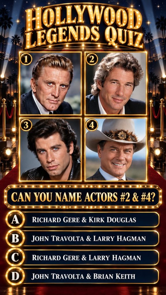 A black and white collage or grid of four headshots of classic Hollywood actors with two male and two female The image s