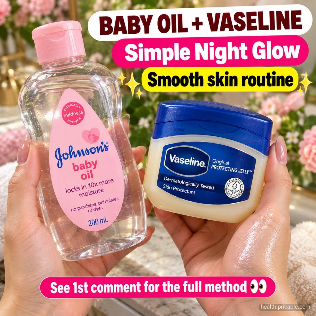 A small bottle of baby oil and a jar of Vaseline on a clean white surface ready for mixing