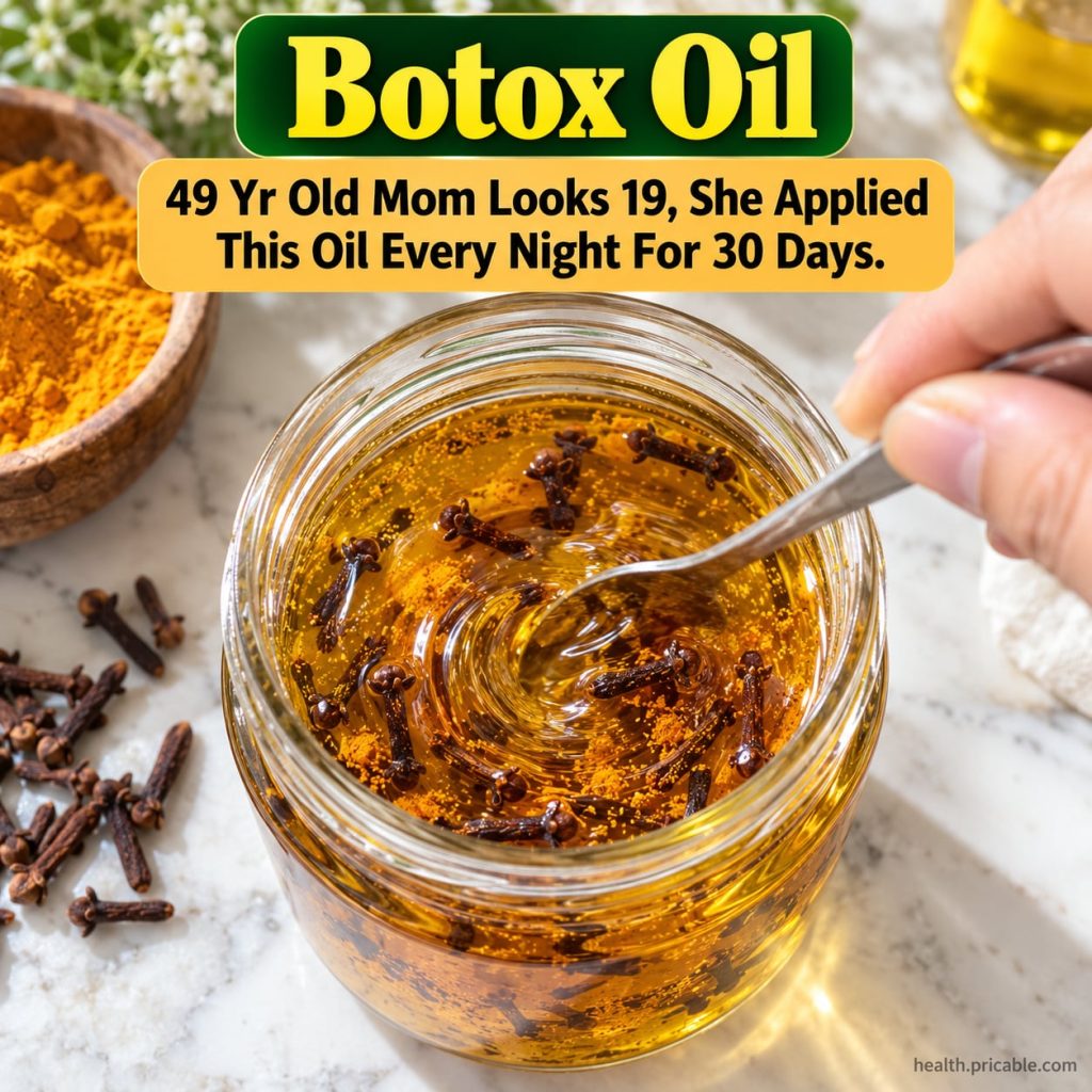 A small glass bottle filled with golden oil surrounded by whole cloves and pieces of fresh turmeric root on a rustic woo