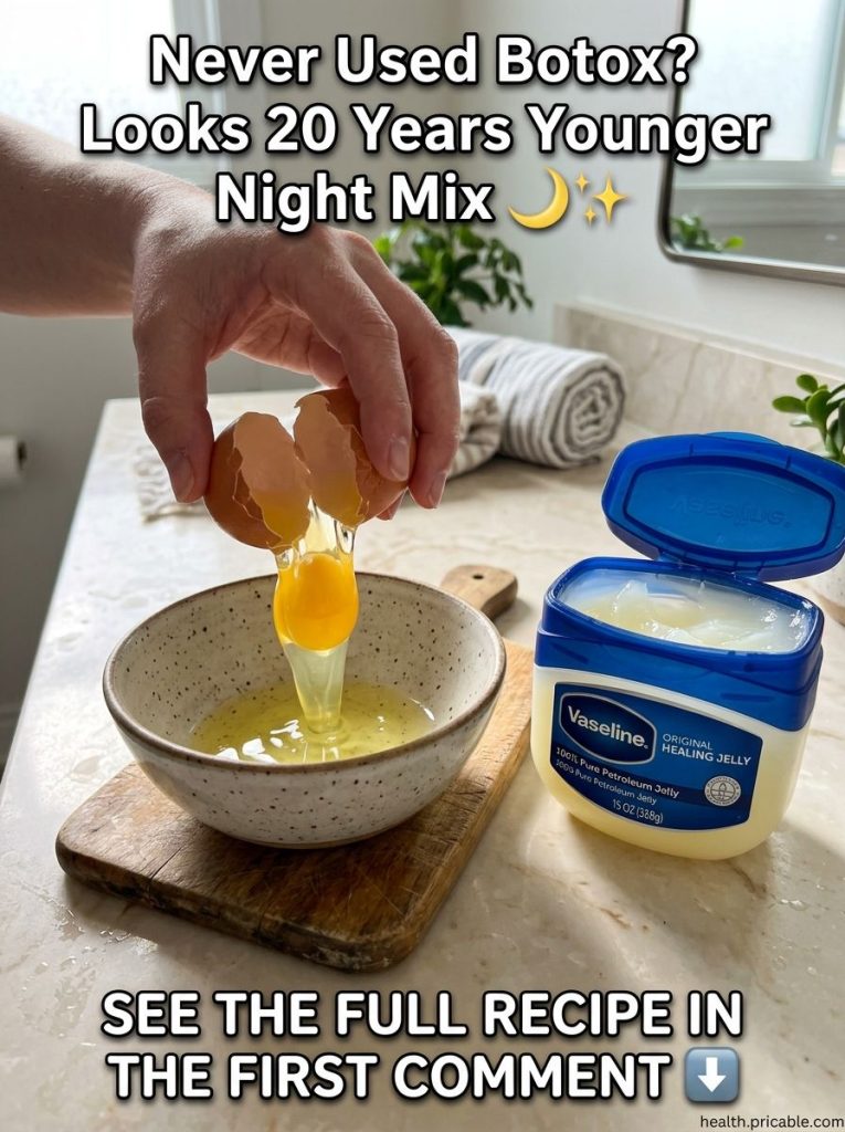 A bowl with egg white being gently whisked and a small jar of petroleum jelly next to it on a clean light surface sugges