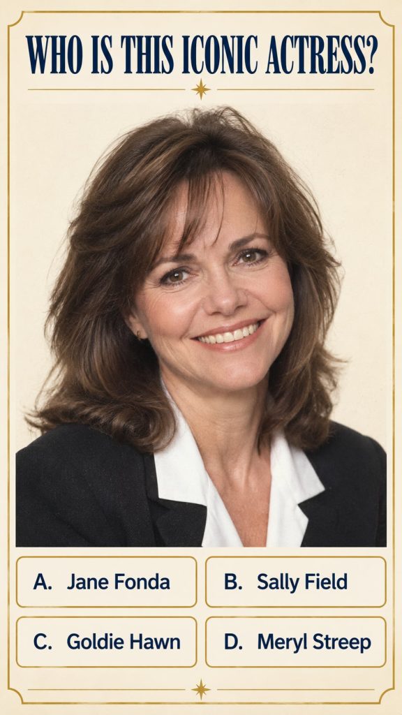 A portrait of Sally Field smiling likely from her prime acting years
